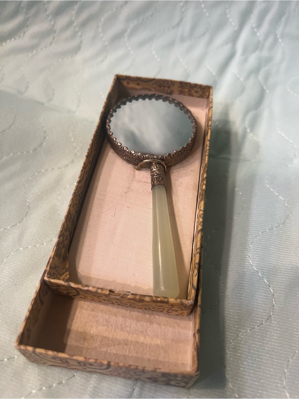 Vintage Style Cream Hand Mirror with Decorative Bronze Frame - Unbranded